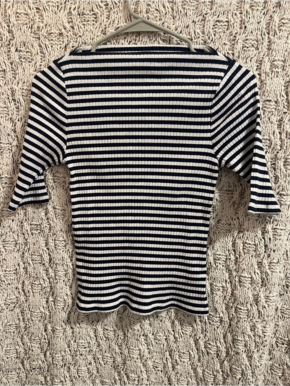 Old Navy Navy and White Striped Ribbed Short Sleeve Top